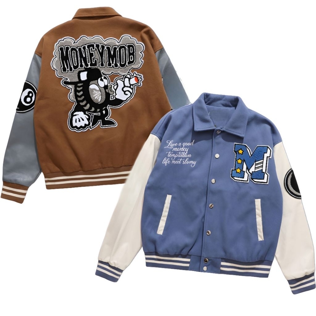 Jaketin Aja - Varsity Berkerah Big Size ( S - 6XL ) Bomber Jaket M LIFE A GOOD MONEY MONEYMOB Pria W