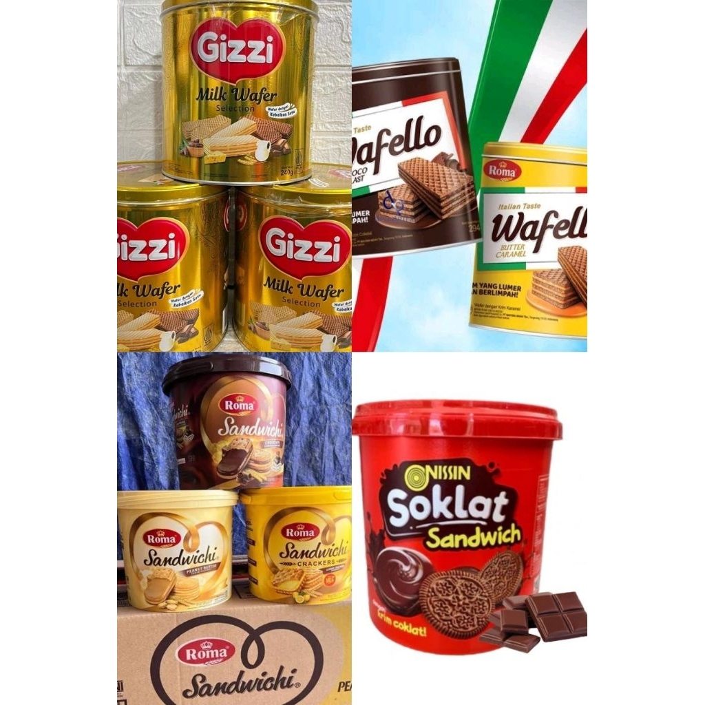 paket hemat (4pcs) parsel biskuit kaleng lebaran hampers wafello(baca deskripsi)