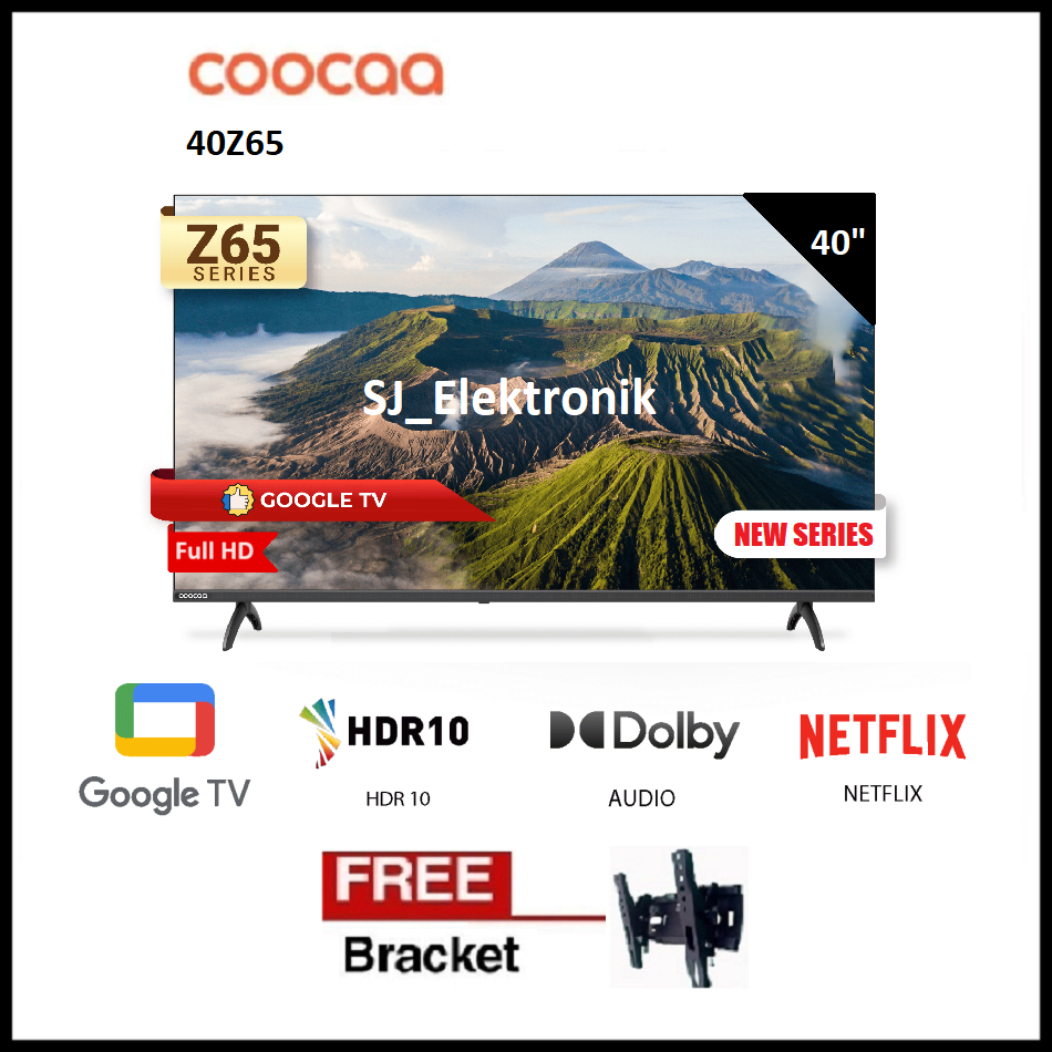 (KHUSUS LUAR KOTA) Braket + CooCaa 40Z65 Full HD Google TV Digital TV | LED TV 40 Inch Z65