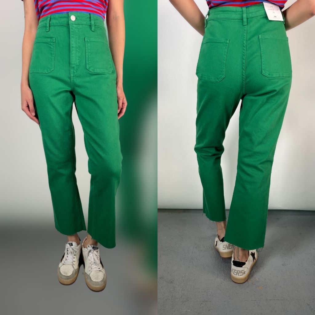 ZARA CELANA DENIM JEANS CROPPED FLARE GREEN BARU ASLI ORIGINAL