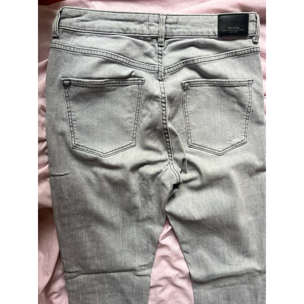 BERSHKA HIGH WAIST RIPPED GREY STRIPE SKINNY JEANS HIJAB FRIENDLY BRANDED LIGHT JEANS CULTURE SKENA 