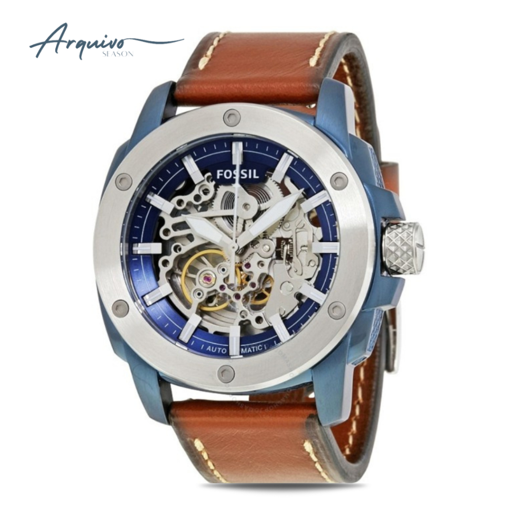 Jam Tangan Fossil Modern Machine Automatic Pria Leather Brown Sporty Casual Original ME3135