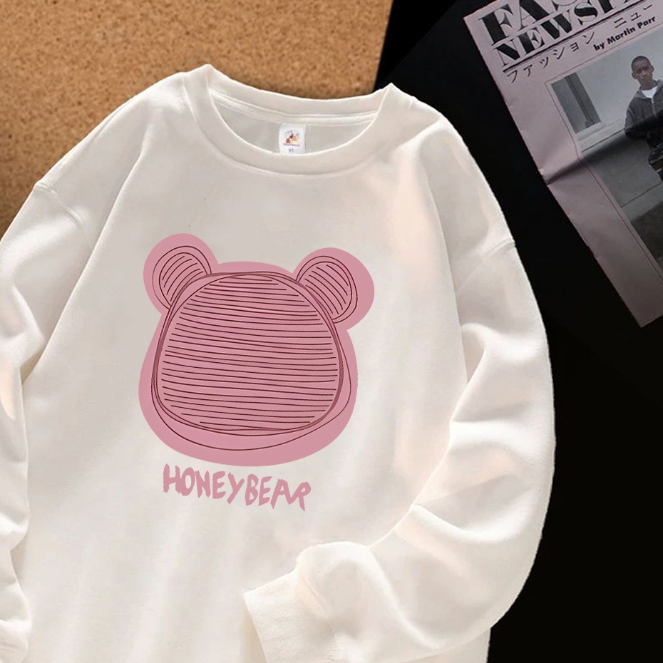 XZHAINV Sweater Wanita Versi Korea Lengan Panjang Kerah Bulat Dengan Motif Kepala Beruang Berwarna M