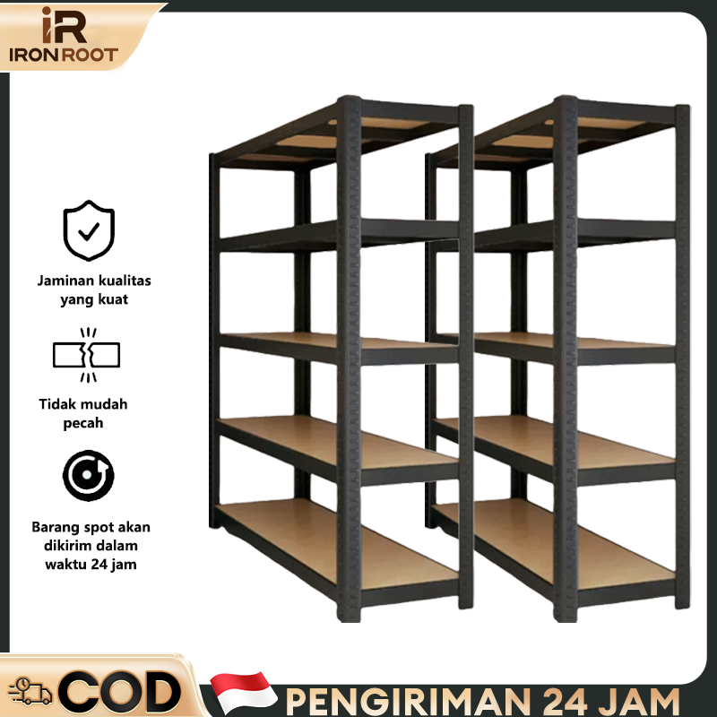 Rak besi siku lubang Rak susun 5 tingkat Rak Gudang Serbaguna rak besi serbaguna 50*120*180cm