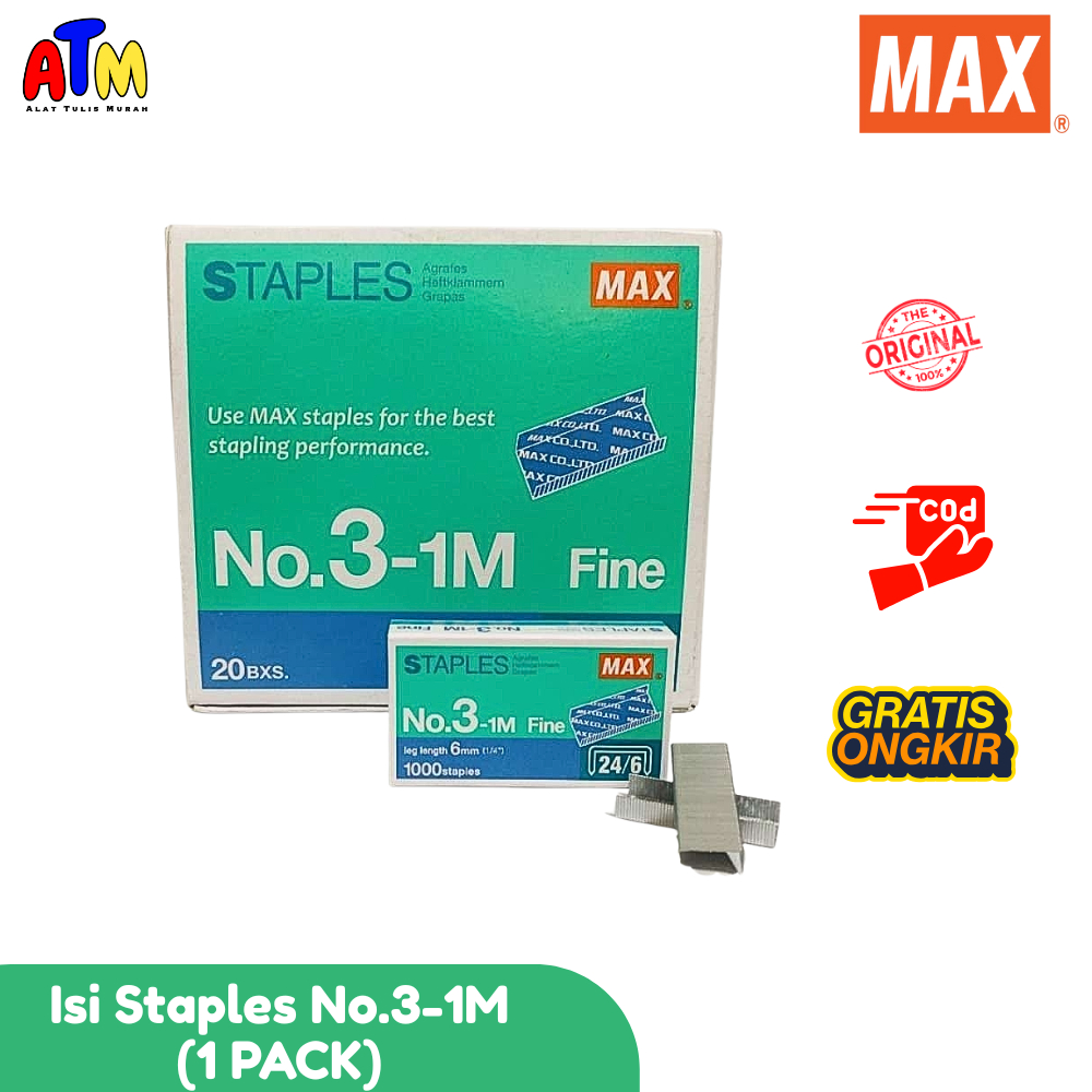 Alat Tulis Murah - (1 PACK) MAX Staples / Isi Staples No.3-1M isi 20 box / Staples / Isi Stapler / R