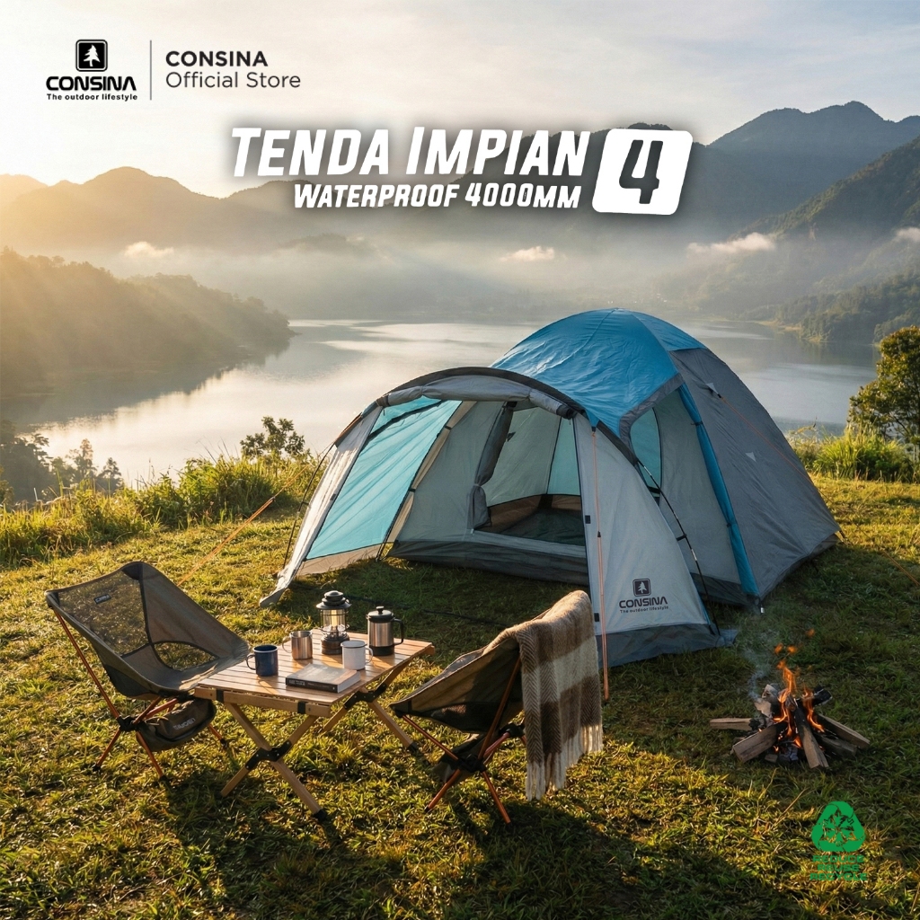 CONSINA IMPIAN 4 TENDA DOME OUTDOOR GUNUNG CAMPING KAPASITAS 3-4 ORANG