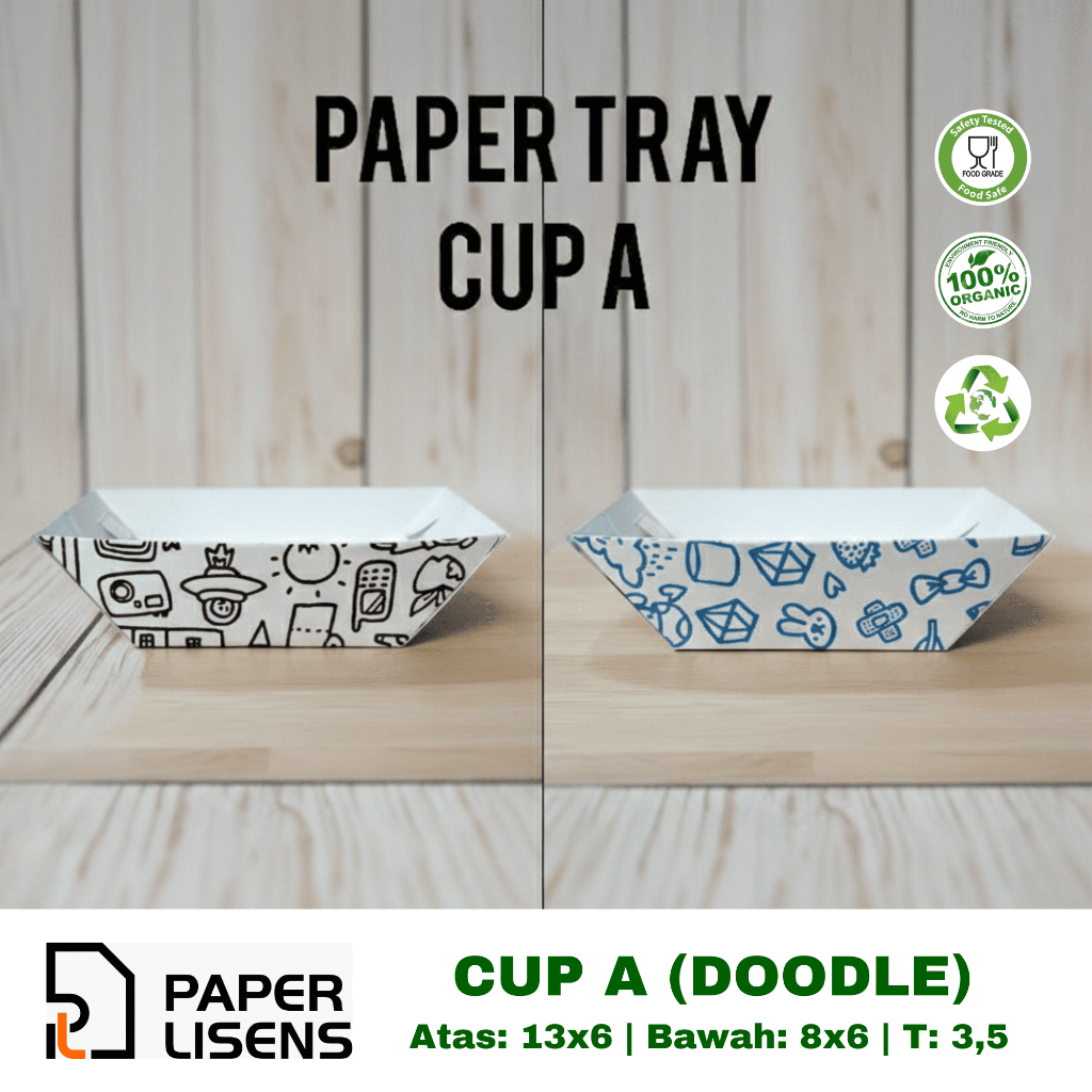 (100pcs) Cup Kentang A (SMALL) Motif DOODLE/Kotak Cup Kentang/Food Paper tray/Paper tray Dine in