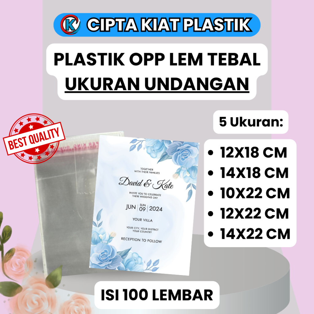 [100PCS] PLASTIK OPP LEM BENING TEBAL | OPP UNDANGAN | 12X18 14X18 10X22 12X22 14X22