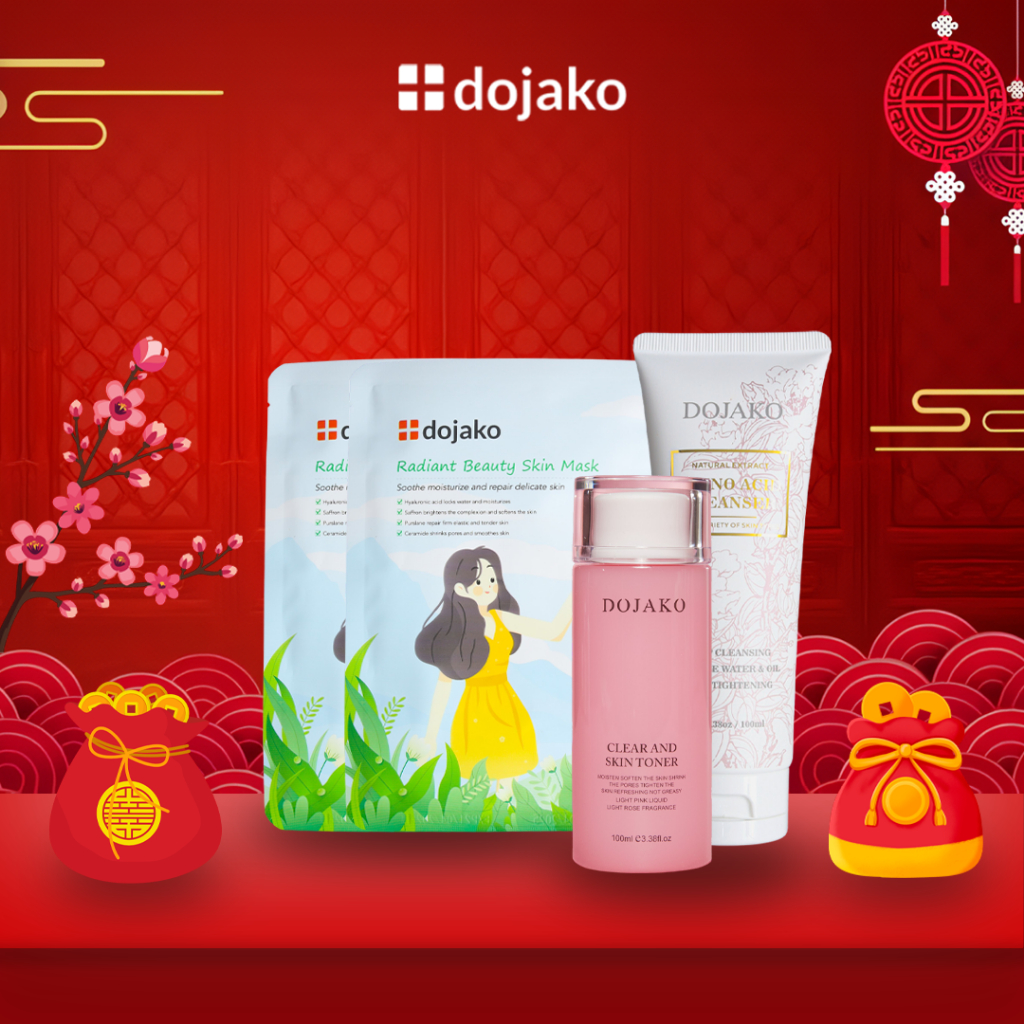 DOJAKO BUNDLING GLOWING 4in1 Paket Skincare Facial Wash + Toner + 2 Moisturizing Face Mask Dojako pa