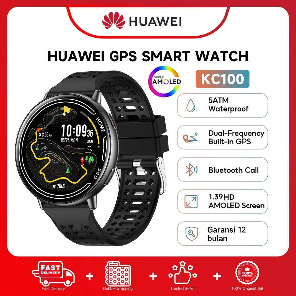 HUAWEI GPS mini Smartwatch Strava Tahan Air 5ATM Kesehatan 24 Jam kaca berbentuk Running Pace Smart 