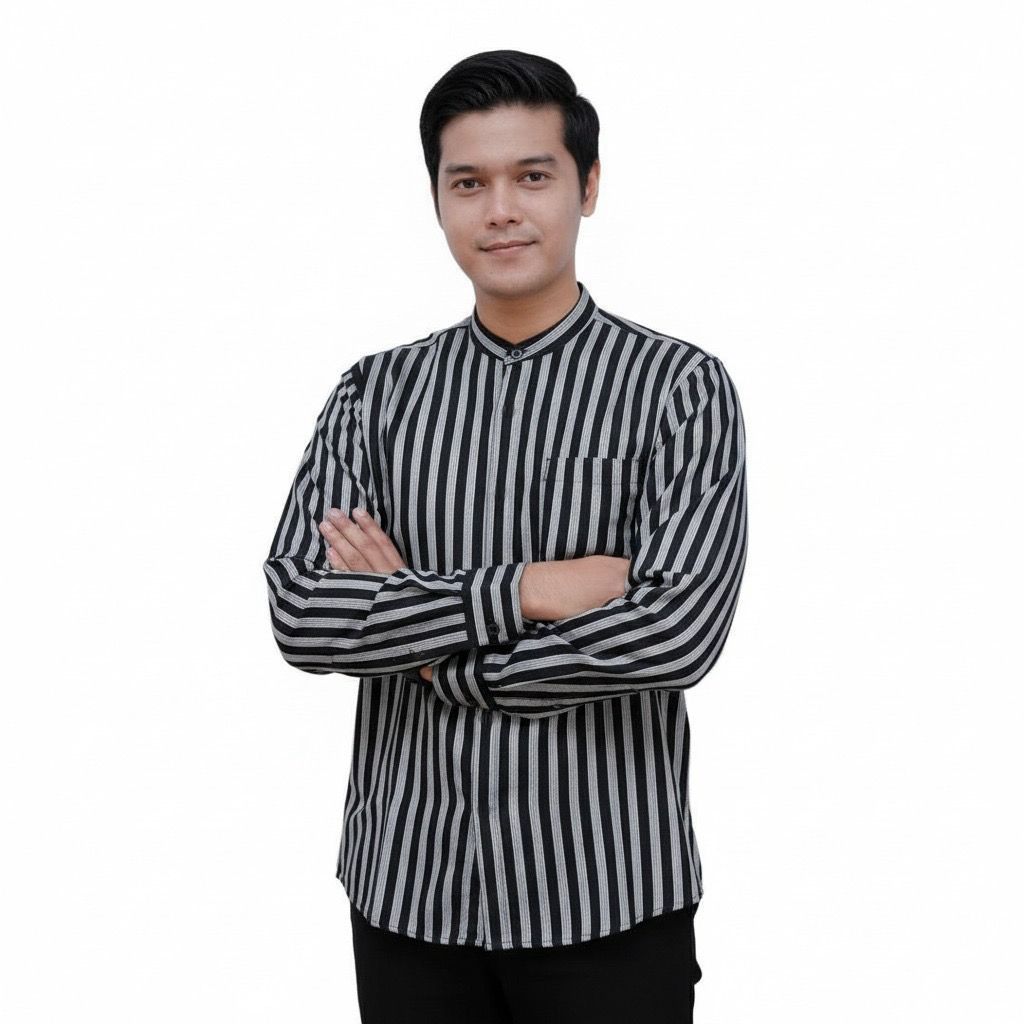 Kemko Lurik Tradisional Jawa Pria Lengan Panjang Baju Koko Lurik Asakhi M L XL XXL XXXL