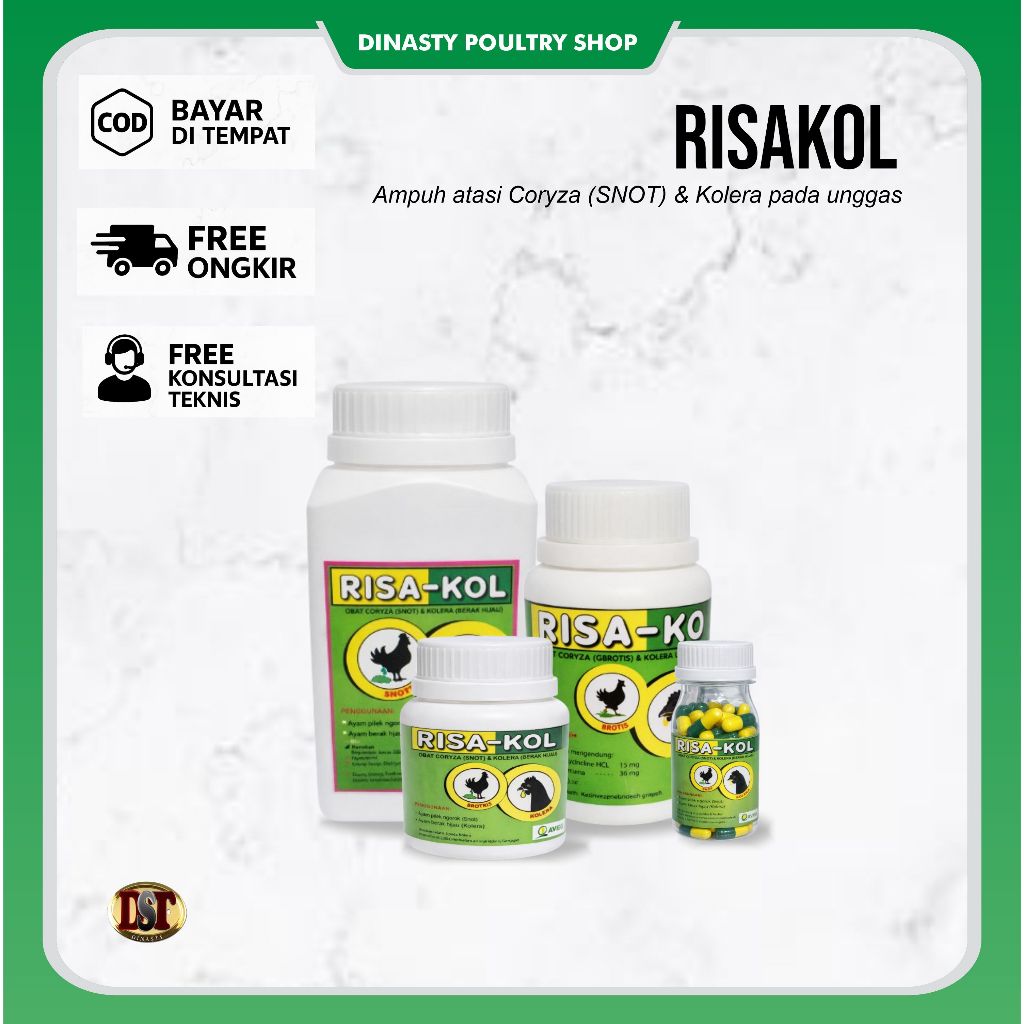 RISAKOL RISA-KOL Obat Ayam Coryza Snot Kolera Berak Hijau Antibiotik Unggas Petelur Broiler