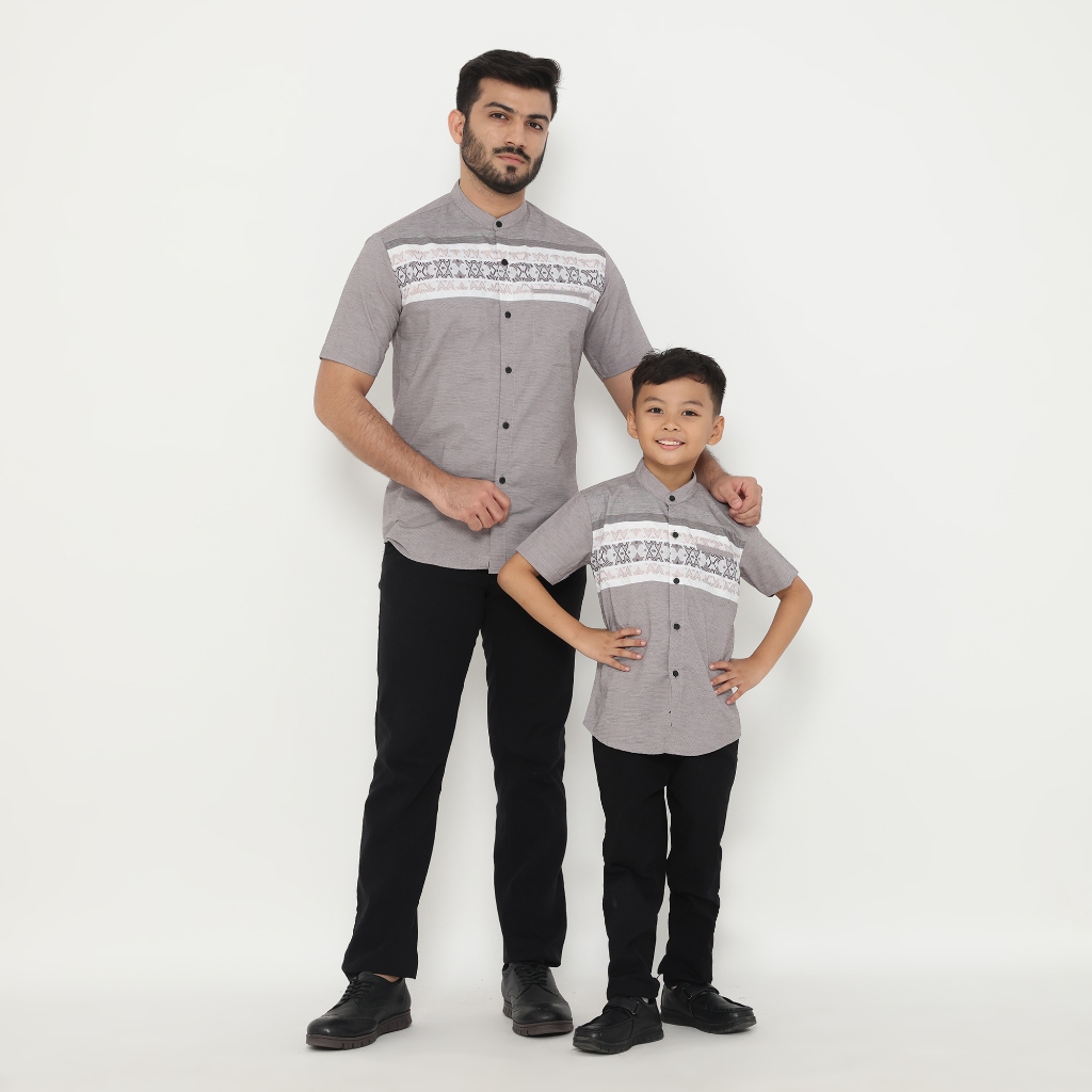 Dancus Kemeja Koko Couple Ayah Anak Lengan Pendek Motif Bordir Warna Cream OLRM345