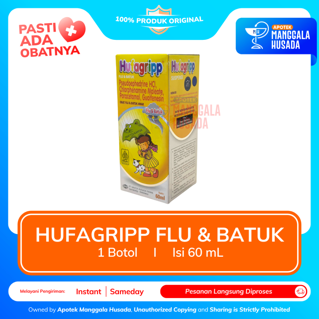 HUFAGRIP FLU DAN BATUK SIRUP 60 ML - REDAKAN GEJALA FLU ANAK
