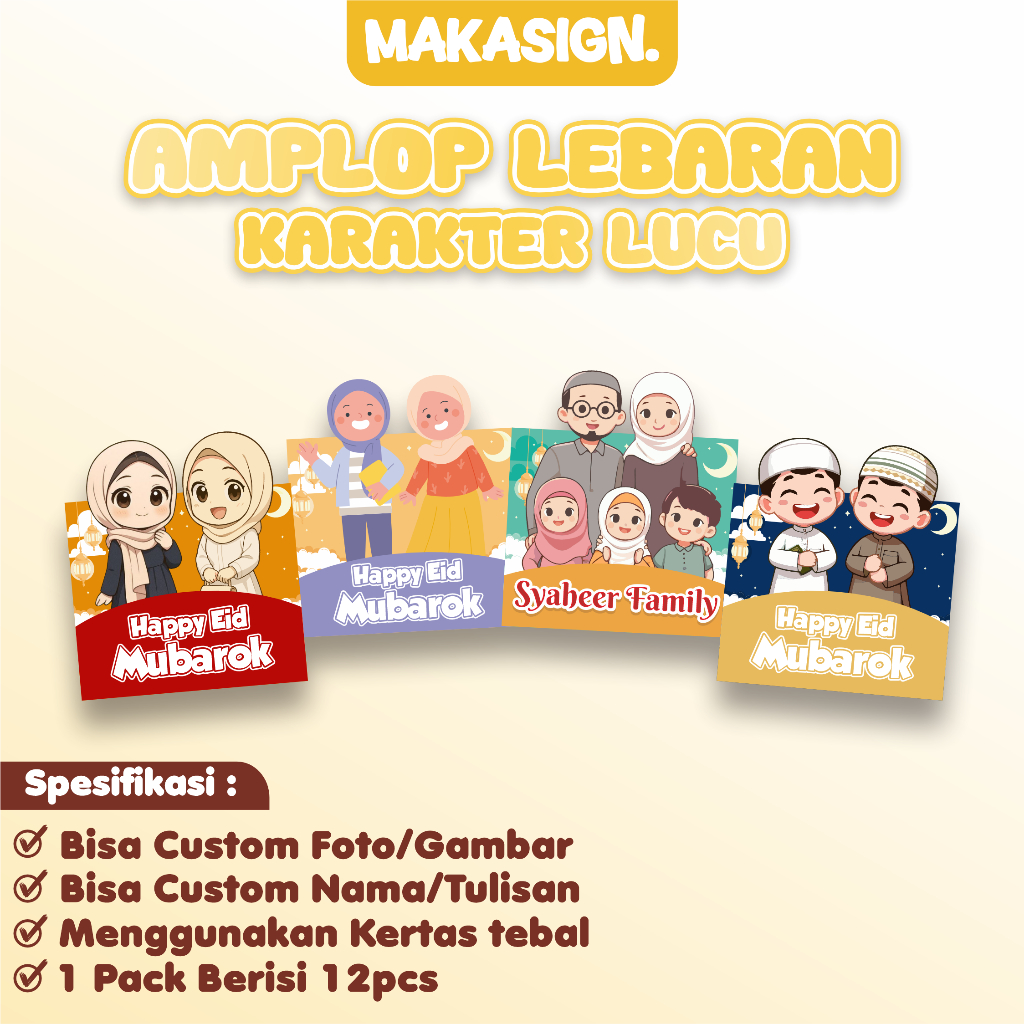 MAKAPRINTSHOP amplop lebaran lipat tanpa lem custom amplop lebaran lipat lucu custom gambar dan tuli