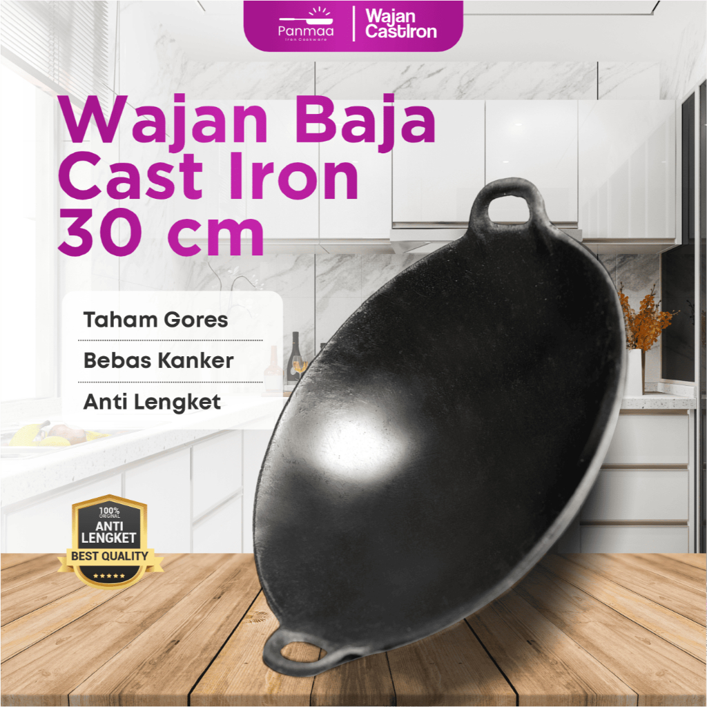 Wajan Baja Cor Seasoned 11” (28cm) Tebal Anti Lengket/Kuali Besi Cor/Cast Iron/Wajan Penggorengan