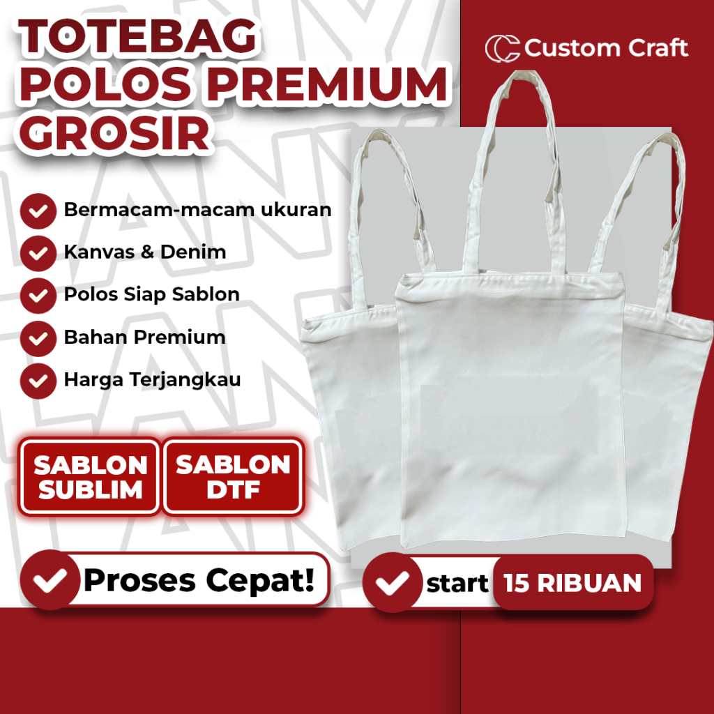 Totebag polos tanpa desain bahan kanvas resleting grosir