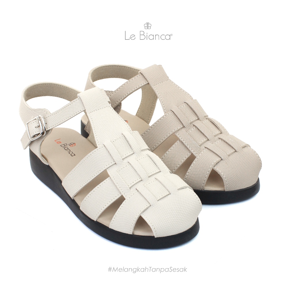 Lebianca ALY 21-091 Sepatu Sendal Wanita Motif Flat Kulit Sintetis TPR Outsole Tinggi Heel 3,5 cm