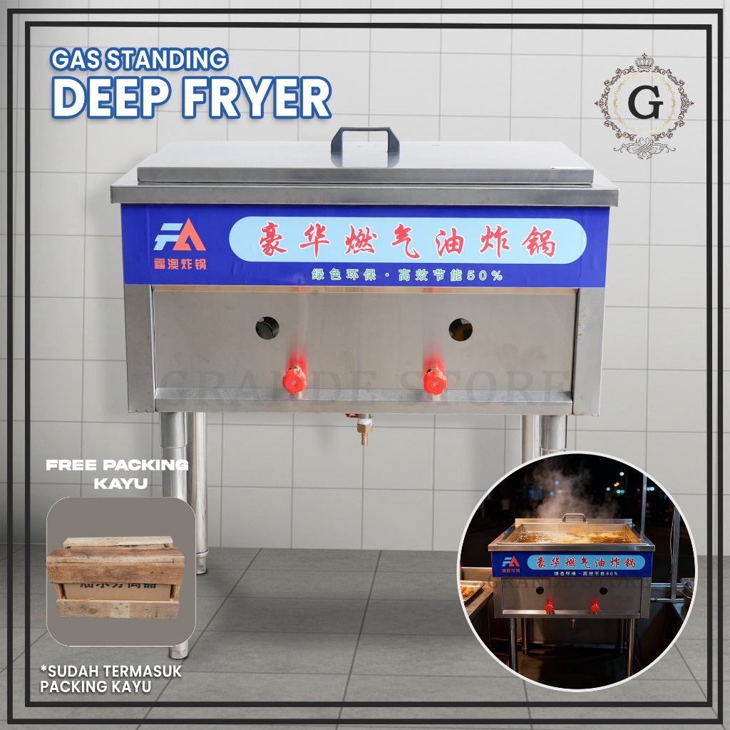Gas Standing Deep Fryer Stainless Steel Include Packing Kayu Kapasitas Besar Penggorengan Ayam Crisp