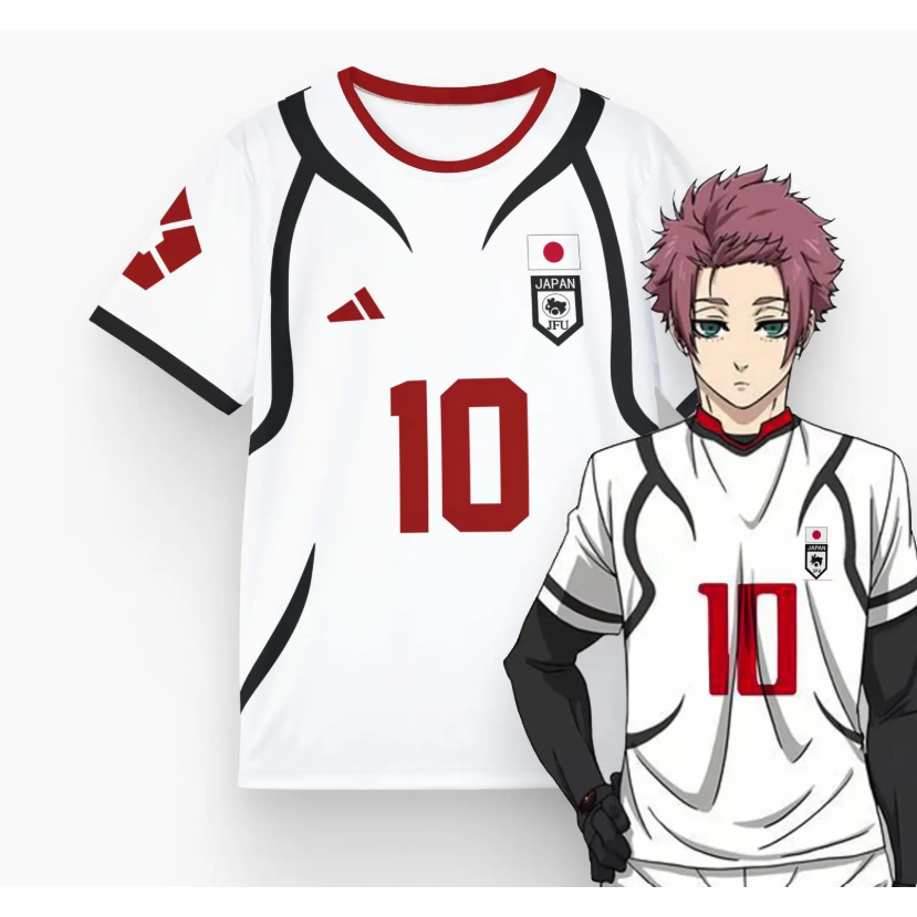 Jersey anime sepak bola U20 Jepang Blue Lock, kaos cosplay Sae Itoshi Blue Lock, kaos unisex Blue Lo