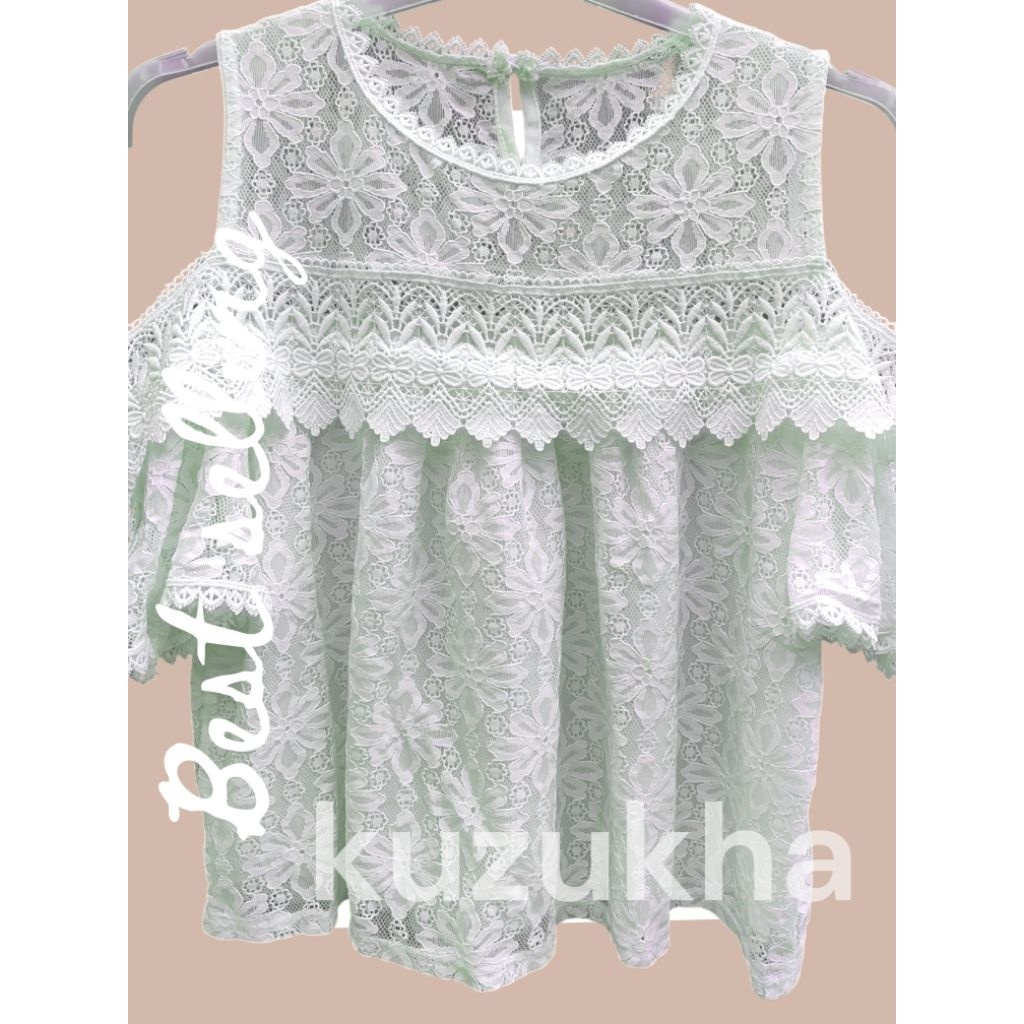 Kuzukha-Blouse brokat putih tulang cantik