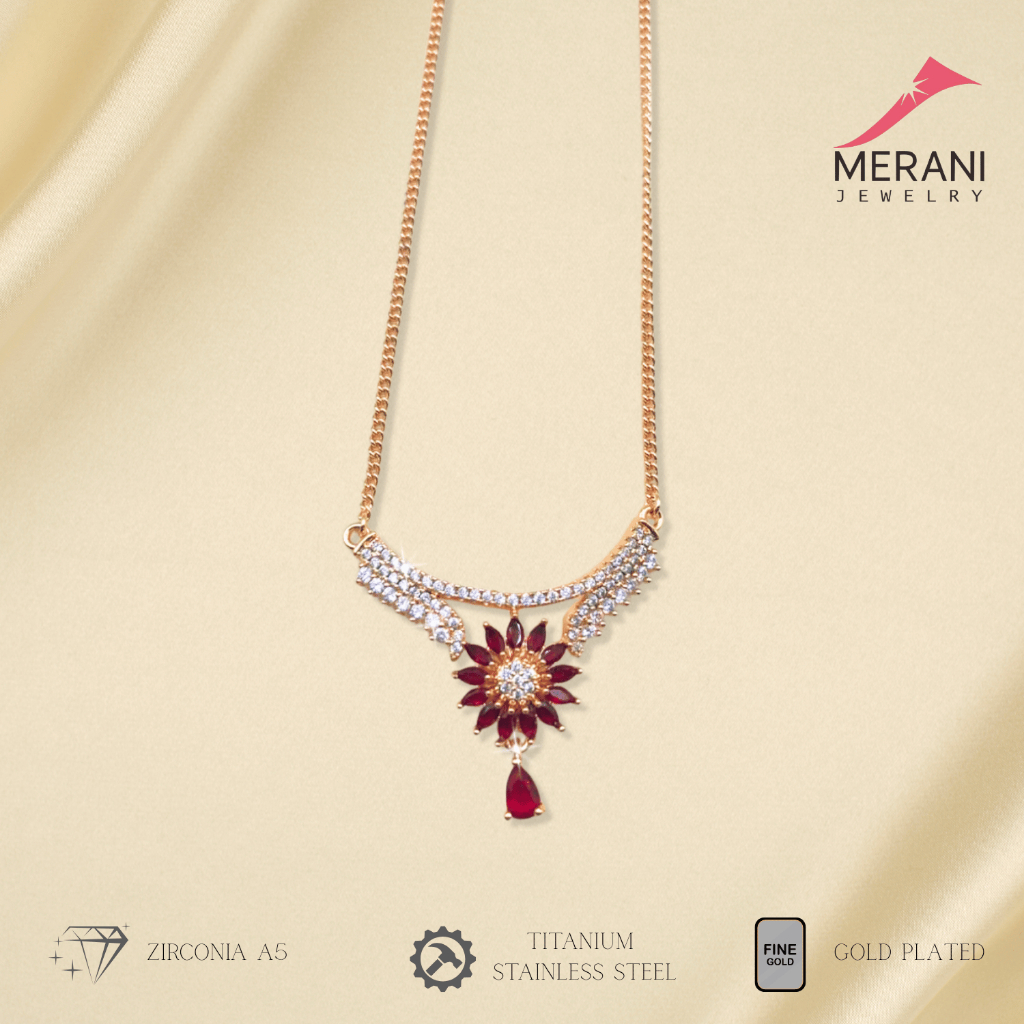 Merani Jewelry Kalung Koye Matahari Permata Ruby Titanium Lapis Emas Anti Karat 081