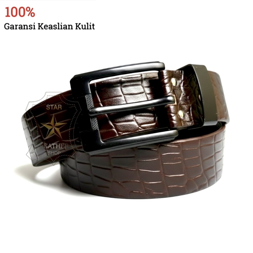 Ikat Pinggang Sabuk Kulit Asli Motif Buaya Gesper Kulit Asli Corak Buaya