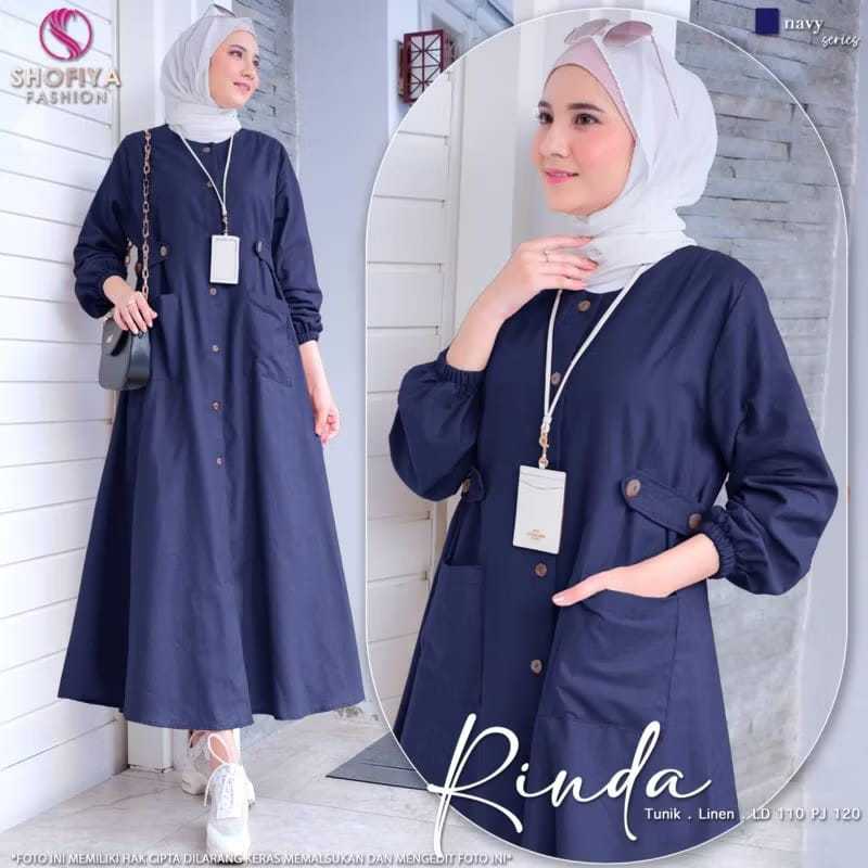 Midi dress gamis muslim full kancing saku depan linen / Canon Ivanka midi dress