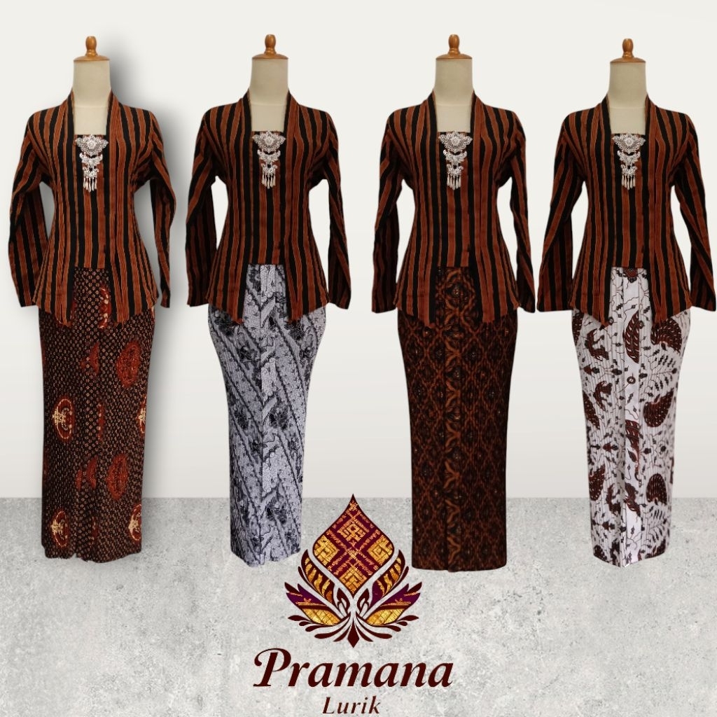 Setelan Kebaya Lurik Dewasa Kutubaru Lengan Panjang Set Rok Plisket