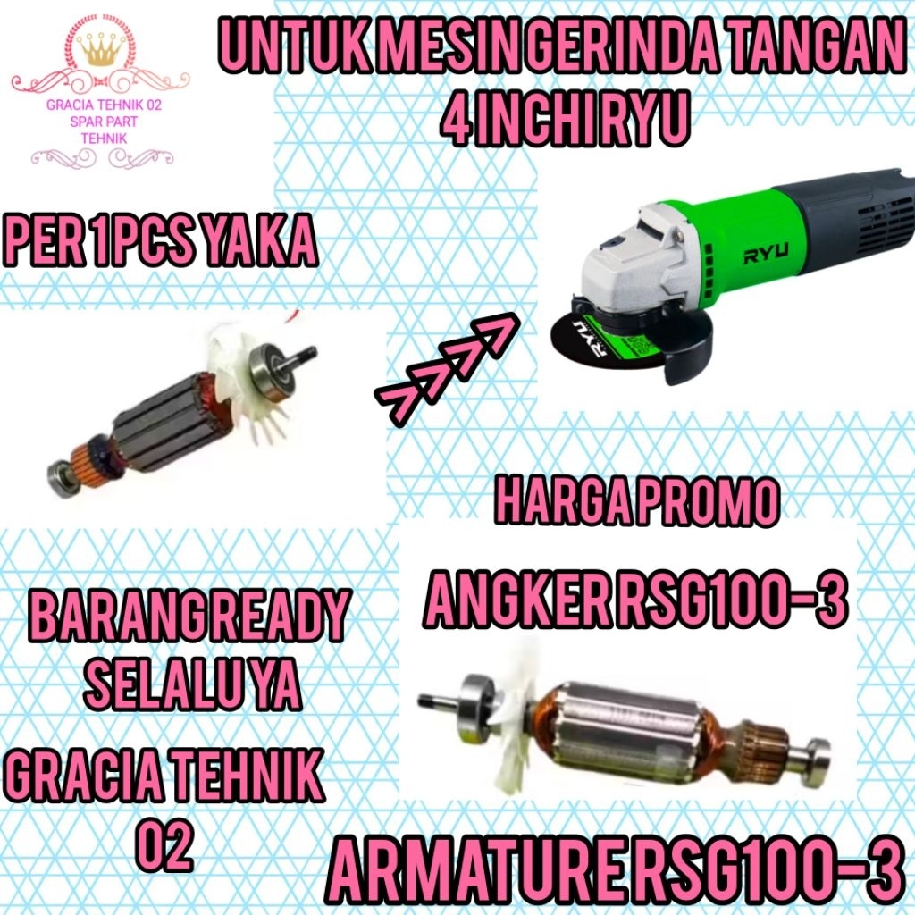 ARMATURE RYU RSG100-3 ANGKER MESIN  GERINDA 4" RYU RSG100-3 HARGA PROMO ARMATURE ANGKER RSG100-3 REA
