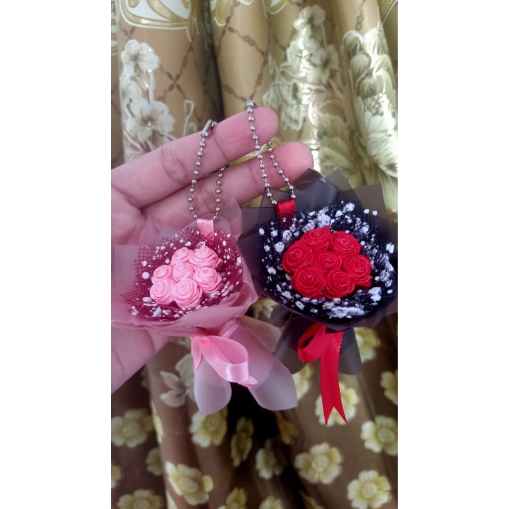 Keychain/Gantungan kunci miniatur buket bunga mini