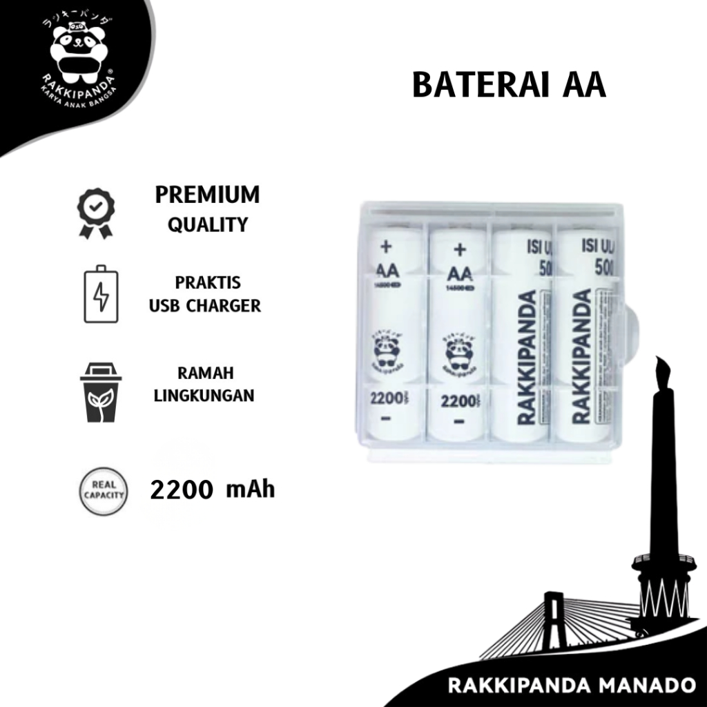 Baterai Rakkipanda Baterai Cas isi ulang AA 1.2V Rechargeable Battery