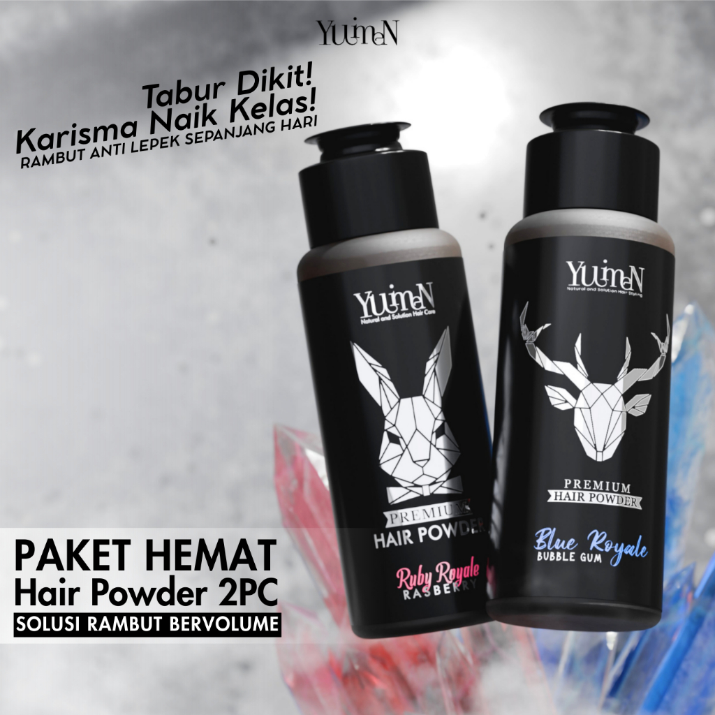 YUIMEN Hair Powder Pria Premium Bundle - Aroma Bubblegum & Rasberry - Gratis Sisir Saku