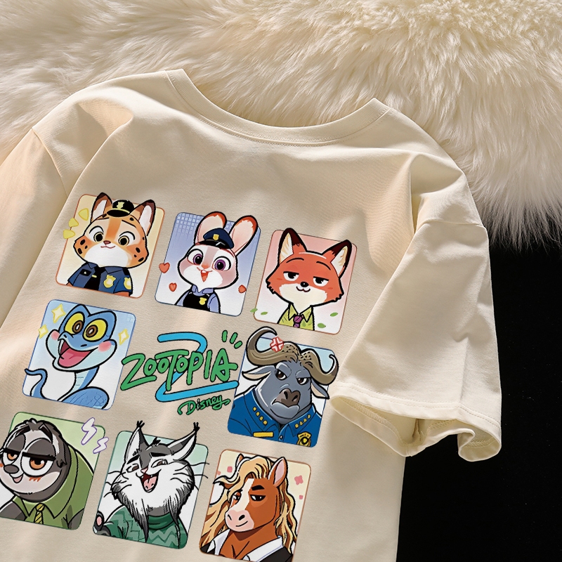 Po floret Baju Wanita Kaos Wanita Korean Style Lengan Pendek Zootopia Judy Nick Lightning Kepala Bab
