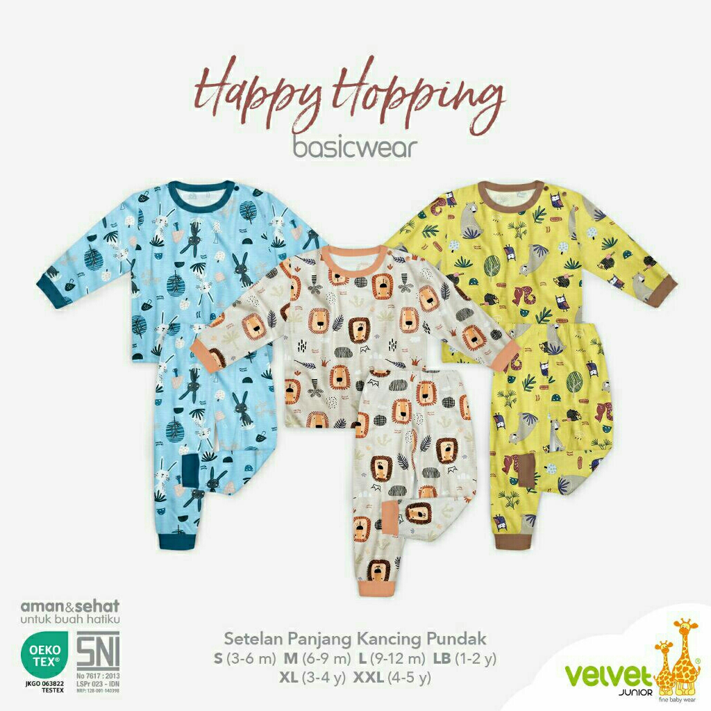 Setelan Panjang Anak Velvet Junior Happy Hopping / Setelan Tidur Anak Velvet Junior/ Baju Velvet