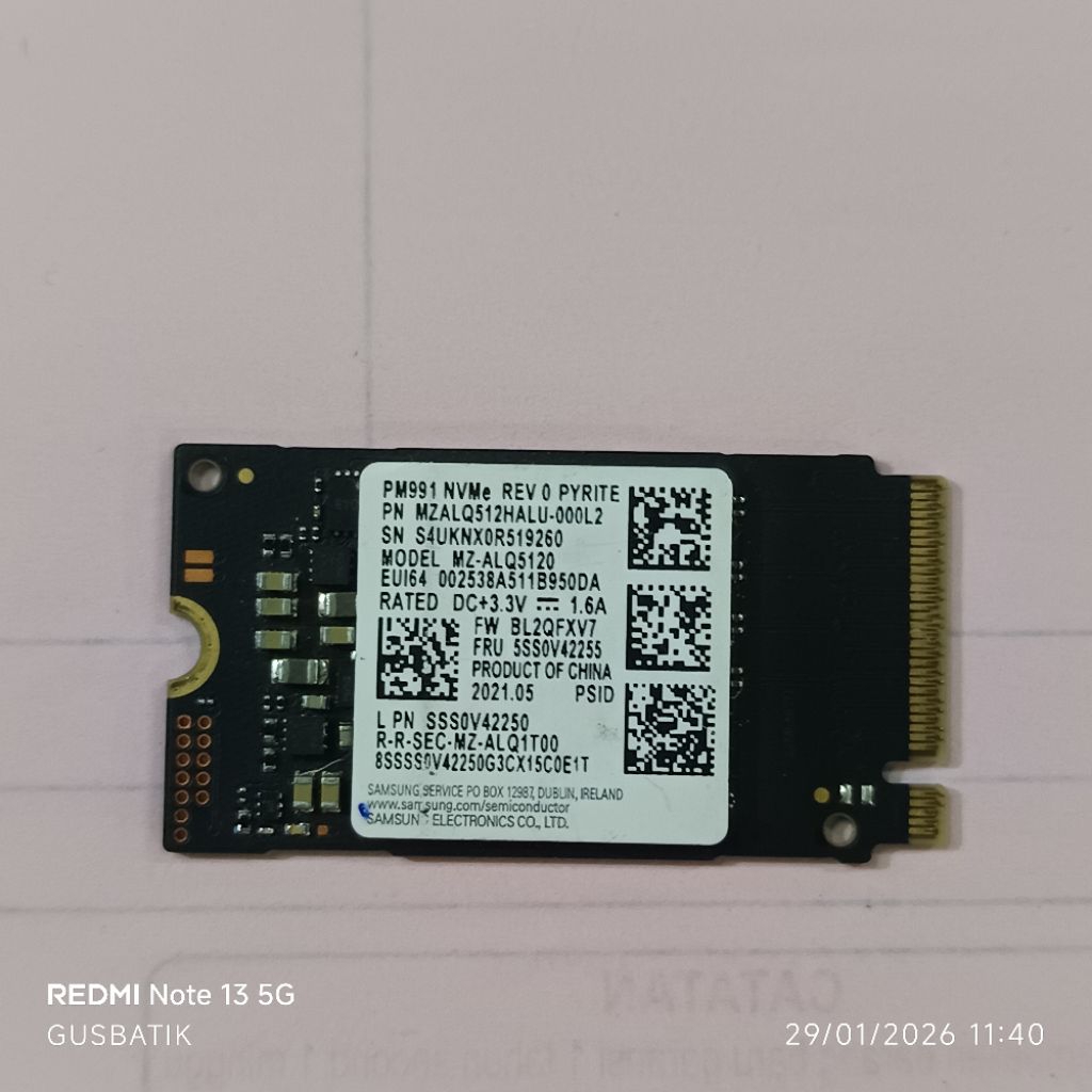 ssd m2 nvme 2242 512 GB 512Gb samsung sentinel 100% second original