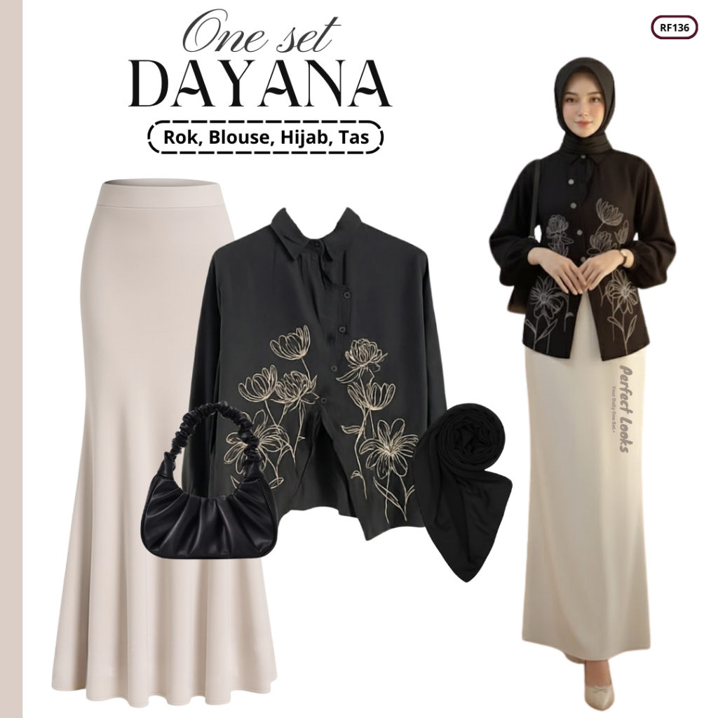 Setelan Outfit Kondangan Terbaru | Rok, Blouse, Hijab, Tas | One Set Remaja RF136