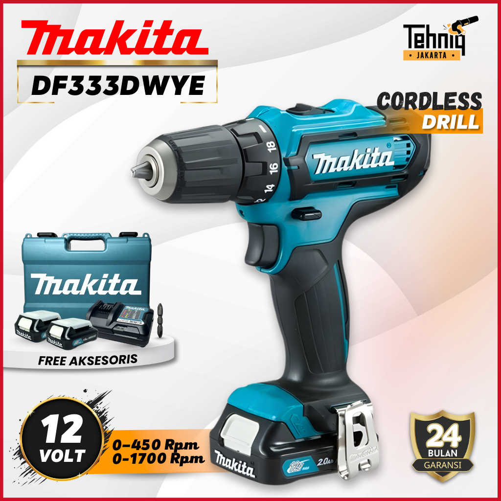 Makita Cordless Driver Drill DF333DWYE / Makita DF333DWYE Bor Obeng Baterai 12Volt