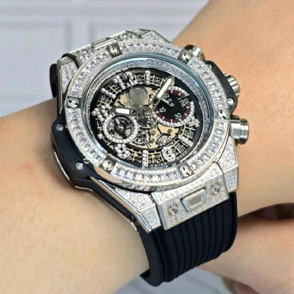 DK218 DK19WatchHublot Big Bang King Silver Rubber Stainless Diamond Jam Japan Quartz
