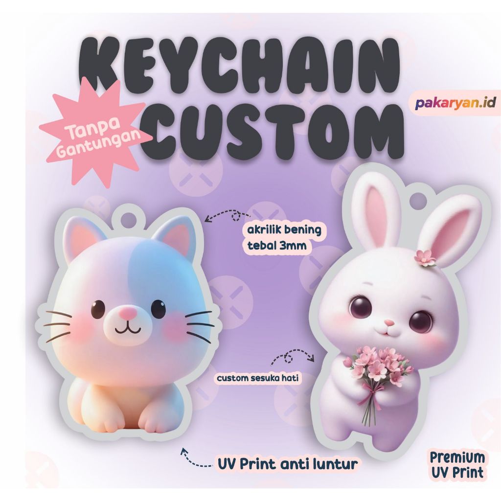 Custom Gantungan Kunci UV Print | Custom Logo Tulisan Nama - Tanpa Gantungan