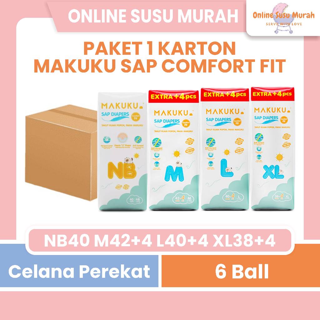 MAKUKU COMFORT FIT 1 KARTON 6 BALL PANTS M42 +4 L40 +4 XL38 +4 POPOK CELANA M 42 L 40 XL 38 +4 PPKS