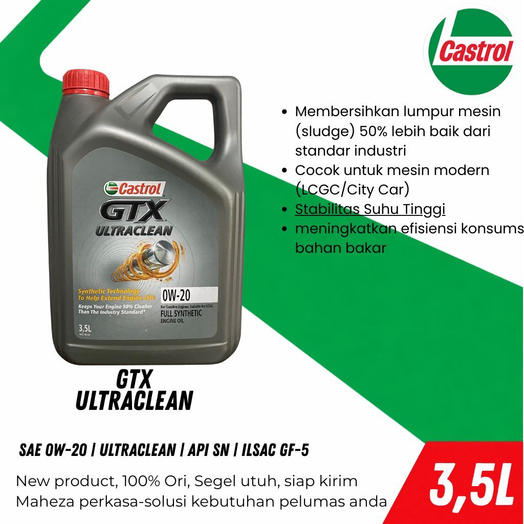 Castrol GTX Ultraclean Oli Mesin Mobil LCGC SAE 0W-20 3.5 Liter
