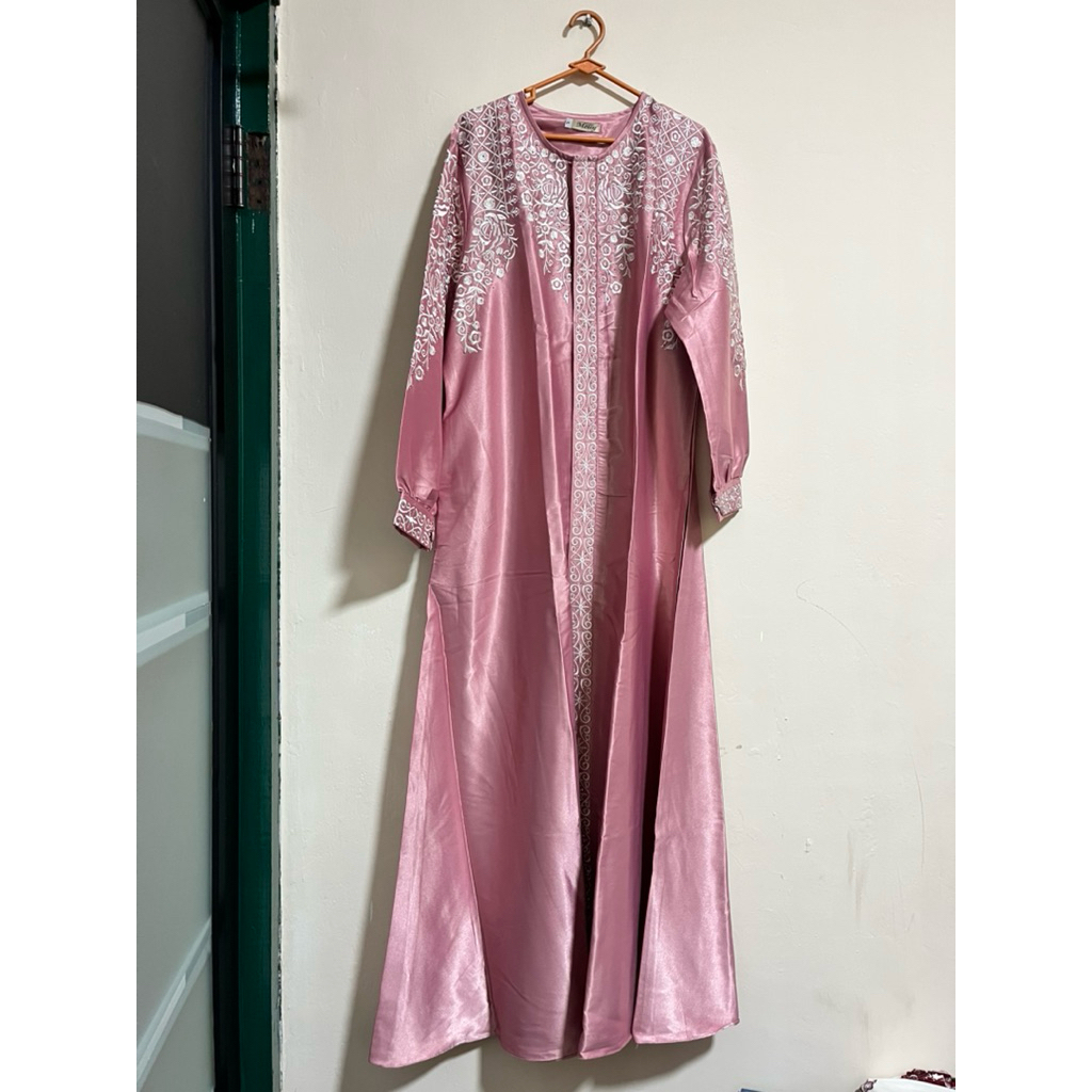 Baju Lebaran Wanita Pink Bordir | Gamis Lebaran | Preloved Like New| Dres Wanita | Outer Gamis | Cel