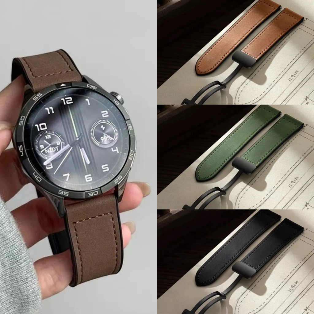 tali jam tangan Gelang Kulit Asli Magnetik 22MM 20MM 18MM For Realme Strap For Xiaomi Watch Strap