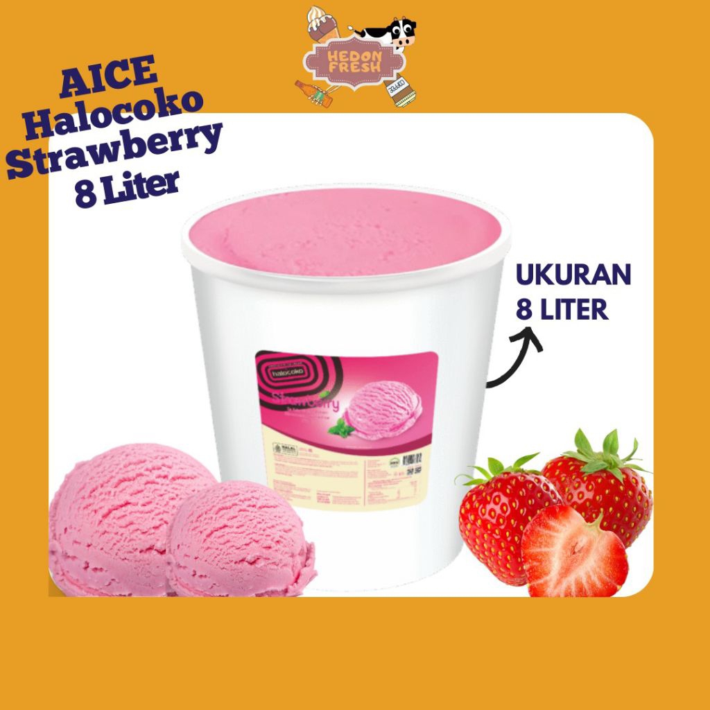 Ice Cream AICE Halocoko Strawberry 8 Liter Bandung Cimahi