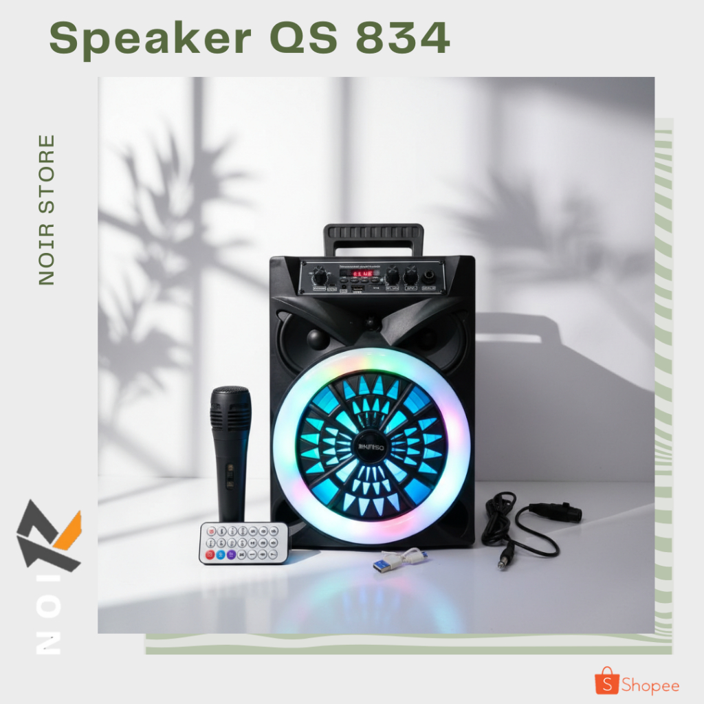 NOIR Speaker Buetooth Kimiso QS 834 Ukuran 8 Inch Free Microphone & Remote