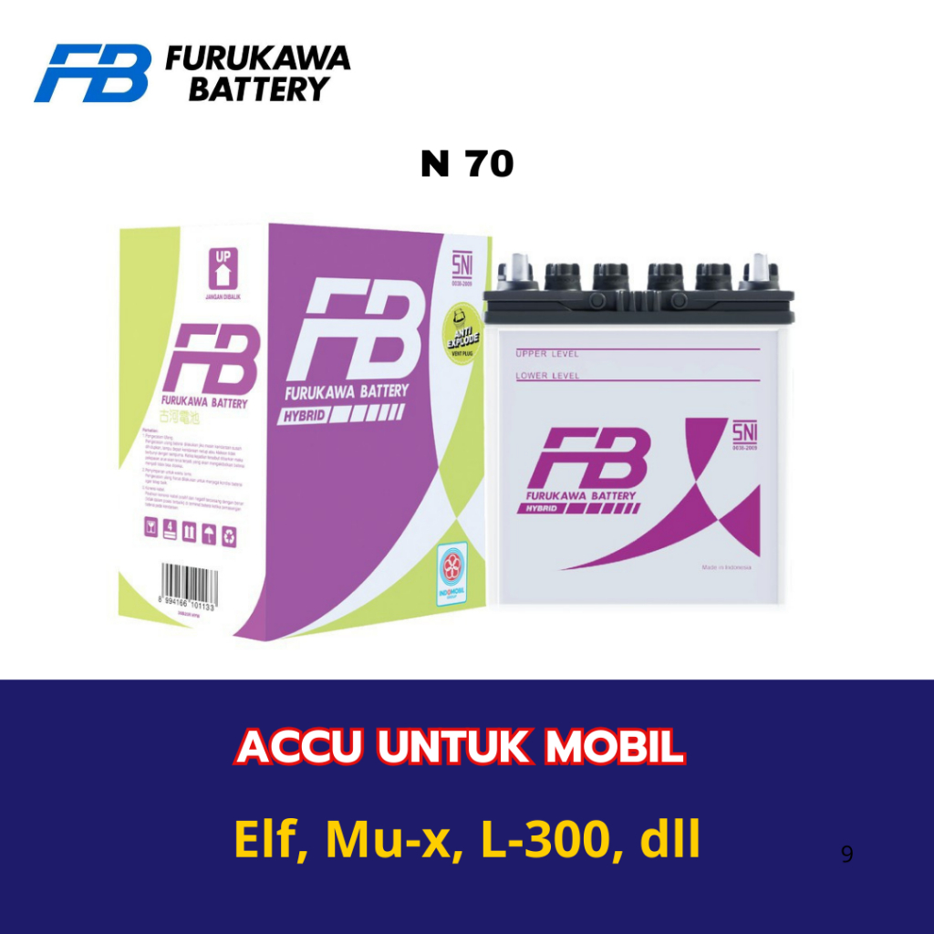 Aki Mobil FURUKAWA N70 Aki Basah 12V / 70 Ah untuk Mobil Elf, Mu-x, L-300, dll
