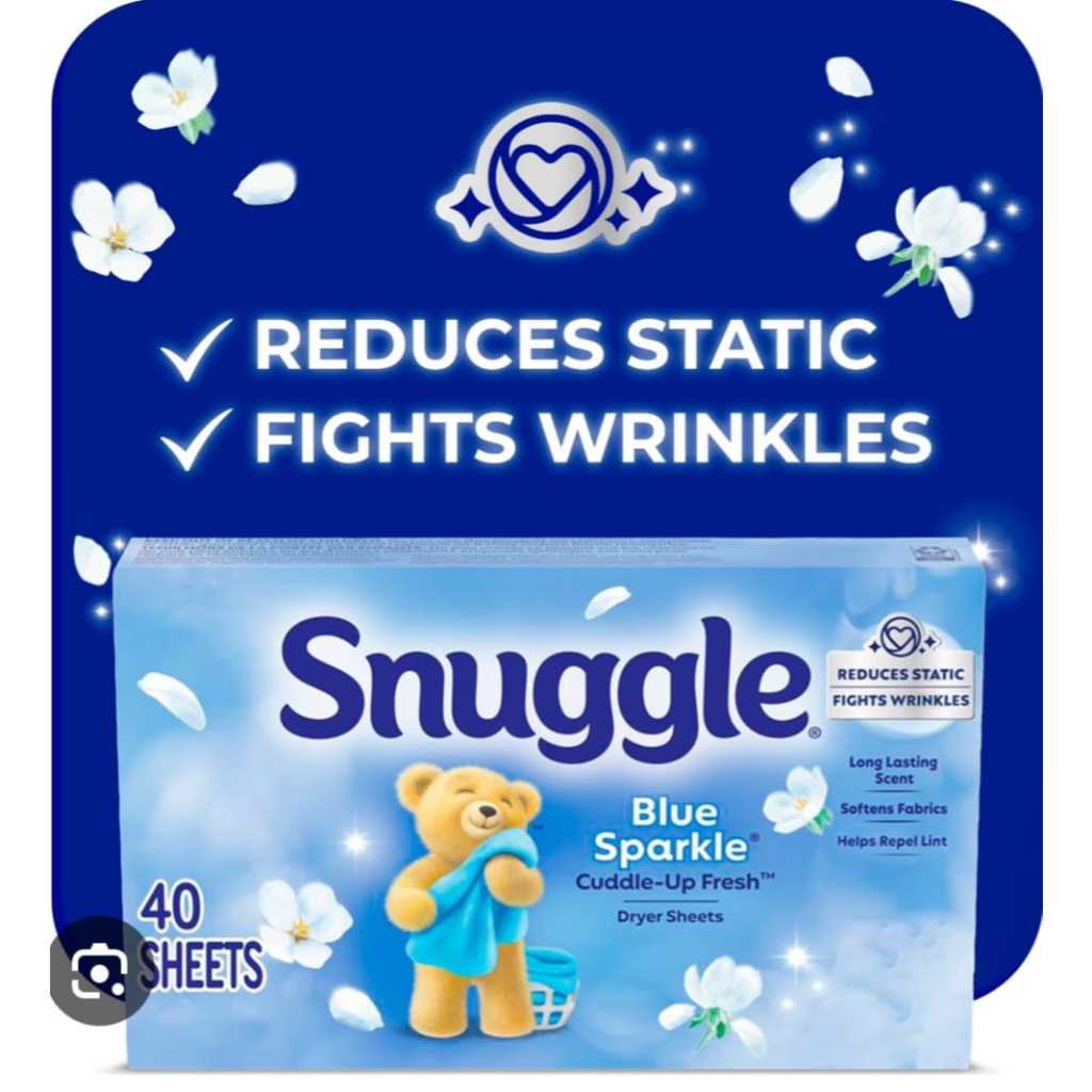 Snuggle Blue Sparkle Dryer Sheets Long Lasting Softness - 40 Sheets