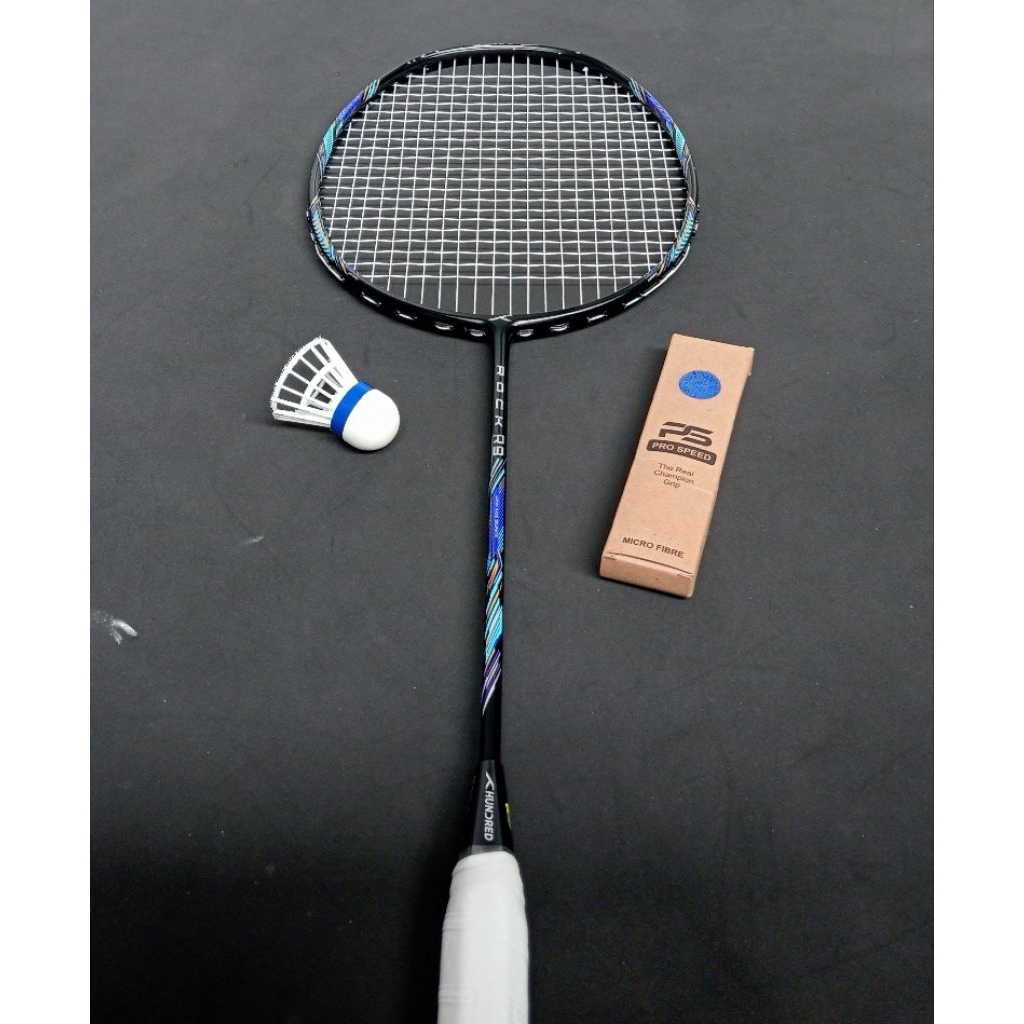 Raket badminton bulutangkis bekas second original hundred rock r9 (hitam biru)