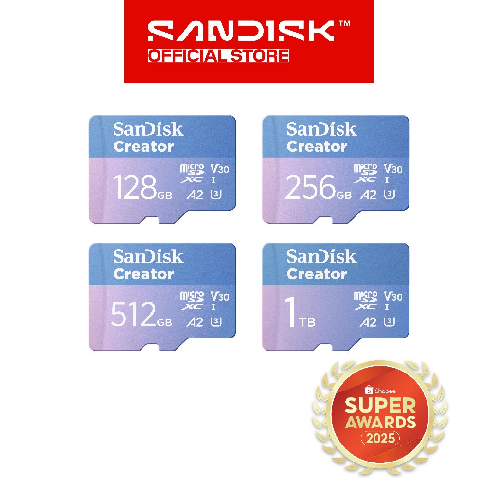 SANDISK Creator microSDXC 128GB / 256GB / 512GB / 1TB (Up to 190MB/s)